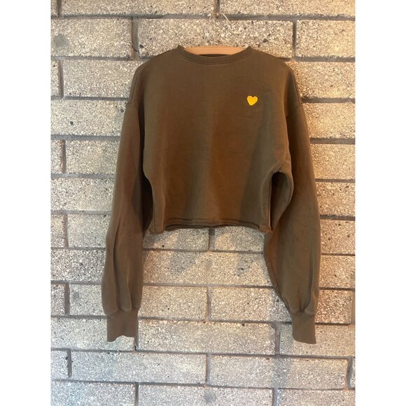 Fred Segal Wrangler XS Cropped Brown Sweatshirt W/ Yellow Heart & Back Love Drea - Picture 3 of 8